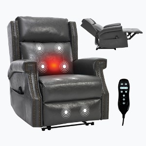 KWPZQEB Faux Leather Manual Recliner Chair, Heavy Duty Manual Recliner w/ Footrest, 8 Vibrating Nodes & 3 Massage Modes for Living Room, Bedroom - 1 of 4