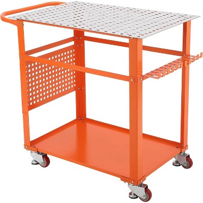 36 in x 24 in Welding Table, 600 LBS Heavy Duty Steel Welding Fixture Table with 5/8 in Holes and Pegboard, Industrial Welding Workbench with Wheels