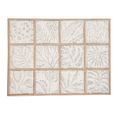 Metal Leaf Tropical Wall Decor with Wood Frames Gray - Olivia & May: Farmhouse Style, Iron Nature Artwork