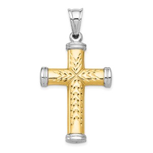 Black Bow Jewelry Men's 14k Yellow Gold & White Rhodium Hollow 3D Cross Pendant - 1 of 4