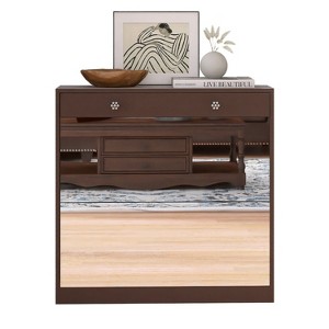 TIRAMISUBEST Shoe Cabinet with Mirror and 2 Storage Drawers, 4-Tier Shoe Rack Organizer for Entryway and Bedroom - 1 of 4