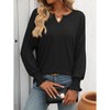 Women's V-Neck T-Shirt Ruffle Cuff Drop Shoulder Long Sleeve Top - 4 of 4