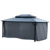 Outdoor 12×16 FT Gazebo, Permanent Pavilion with Netting and Curtains, Gazebo with Gray Aluminum Frame and Polycarbonate Double-Roof-Coolbibila - 3 of 4