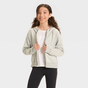 Girls' Active Comfort Full-Zip Hooded Sweatshirt - All In Motion™ - 1 of 3