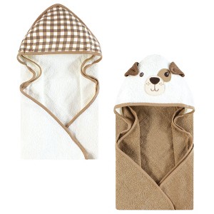 Hudson Baby Cotton Animal Face Hooded Towel, Brown Gingham Puppy, One Size - 1 of 4