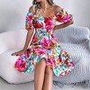 Clearlove Women's Tie Back Square Neck Wrap Ruffle Short Sleeve Waist Cinched Ruffled A-line Dress - 3 of 4
