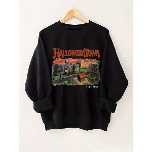 Womens Plus Size Pumpkin Printed Pullover Sweatshirt Long Sleeve Crew Neck - 1 of 4