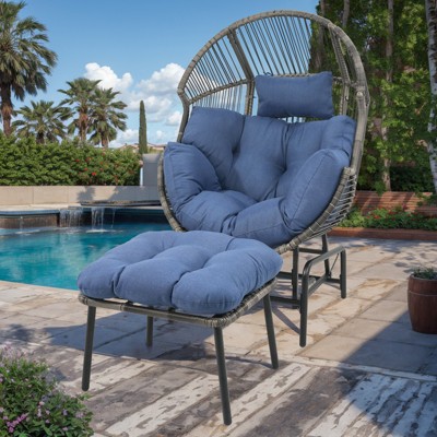 Outdoor Glider Egg Chair Ottoman with Soft Cushion