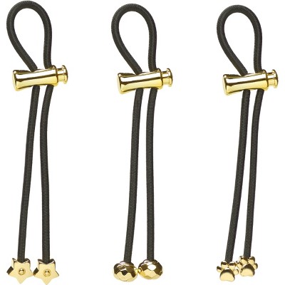 Pulleez Gold Star, Facet Ball, Paw Metal Charms on a Black Elastic Hair Tie, Set of 3
