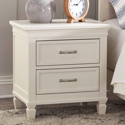 Darlington Warm White 2-Drawer Nightstand with Satin Nickel Handles