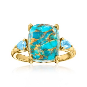 Ross-Simons Turquoise and 0.30 ct. t.w. Swiss Blue Topaz Ring in 18kt Gold Over Sterling - 1 of 4