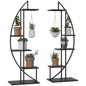 Outsunny 5 Tier Metal Plant Stand Half Moon Shape Ladder Flower Pot Holder Shelf for Indoor Outdoor Patio Lawn Garden Balcony Decor, 2 Pack - 1 of 4