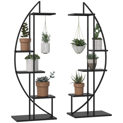 5 Tier Metal Plant Stand with Hanging Loop, Plant Shelf Holder for