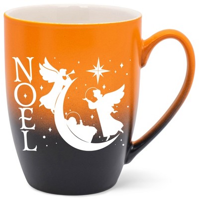 Elanze Designs Noel Two Toned Ombre Matte Orange and Black 12 ounce Ceramic Stoneware Coffee Cup Mug