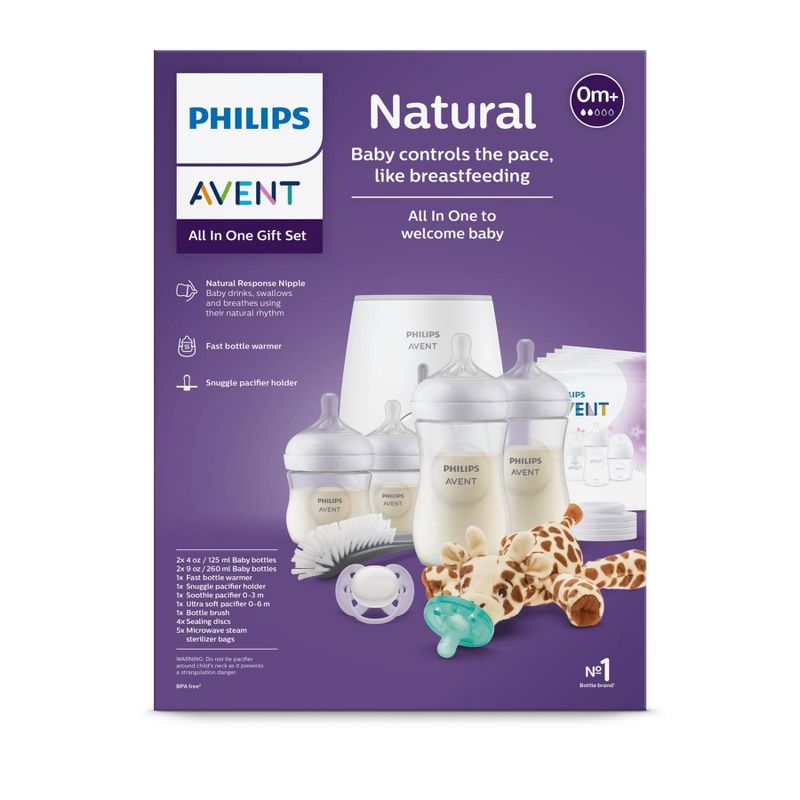 Philips Avent Natural with Natural Response Nipple, All-in-One Gift Set with Snuggle Giraffe - 18pc, 3 of 33