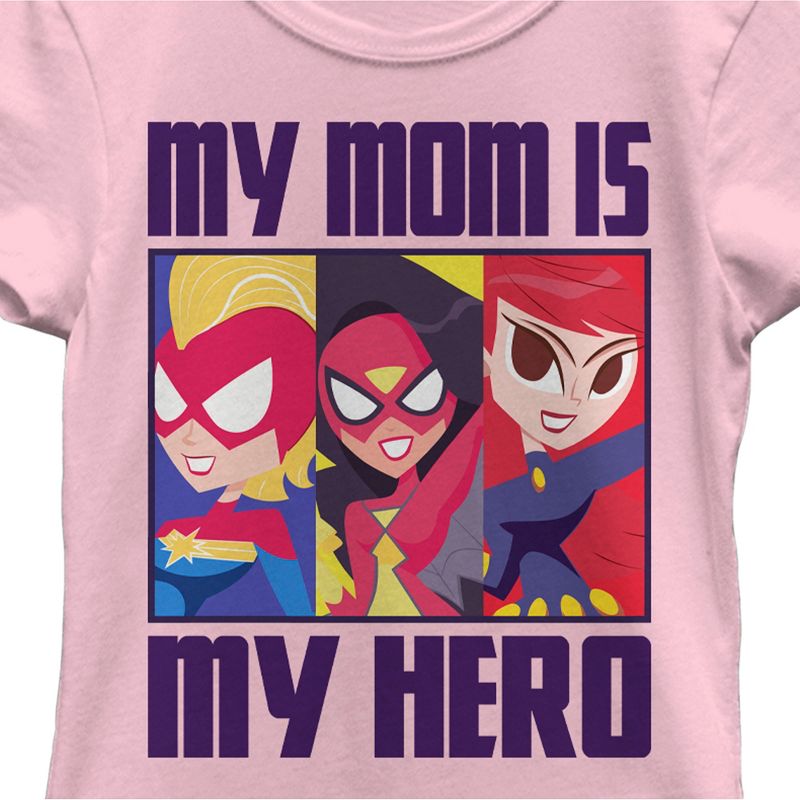 Girl's Marvel My Mom Is My Hero Cartoon Heroes T-Shirt, 2 of 5