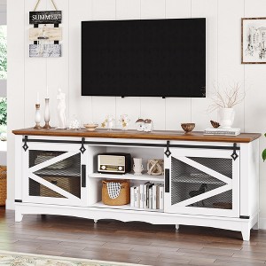 TV Stand Rattan Entertainment Center for 65 Inch TV Modern TV Console Table White Low TV Stand with Storage,Doors and Shelves,TV Console Media Cabinet - 1 of 4