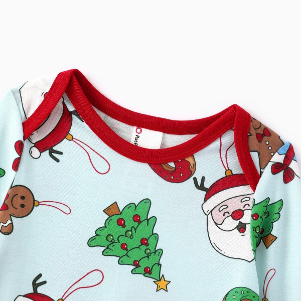 Pijamas Familiares a Juego de Navidad de PatPat con Estampa de Santa y Árbol de Navidad en Azul Verdoso, Camisón de Regalo 7