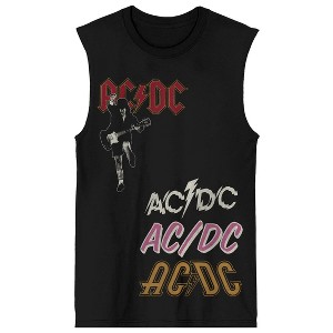 ACDC Random Placement Logos Crew Neck Sleeveless Adult Black Muscle Tank Top - 1 of 2