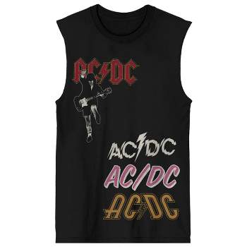 ACDC Random Placement Logos Crew Neck Sleeveless Adult Black Muscle Tank Top