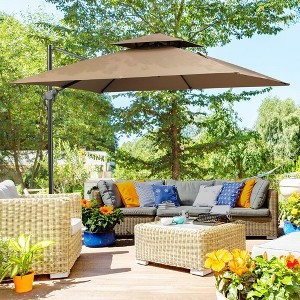 NicBex 10 Ft 2-Tier Cantilever Patio Umbrella,Square Offset Umbrella for Patio,Hanging Umbrella Outdoor with Crank,Cross Base,Brown - 1 of 4
