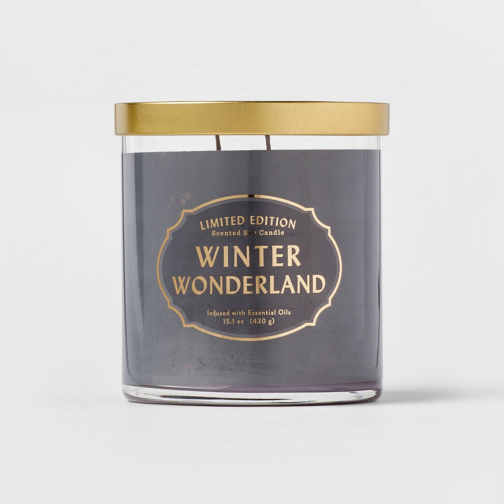 15.1oz Limited Edition Lidded Glass Jar 2-Wick Sandalwood Candle Winter Wonderland - Opalhouse