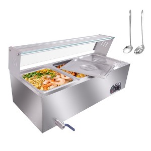 3-Pan Commercial Food Warmer,3 x 12QT Electric Steam Table, 1500W Professional Countertop Stainless Steel Buffet Temp Control for Catering - 1 of 4