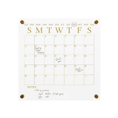 Clear Gold Acrylic Monthly Wall Calendar with Dry Erase Marker