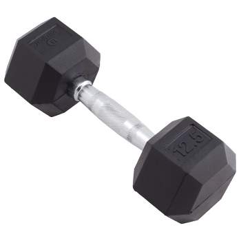 BodySport Rubber Encased Hex Dumbbell Weight, Strength Training Equipment for Home Gym, 12.5 lb., Black