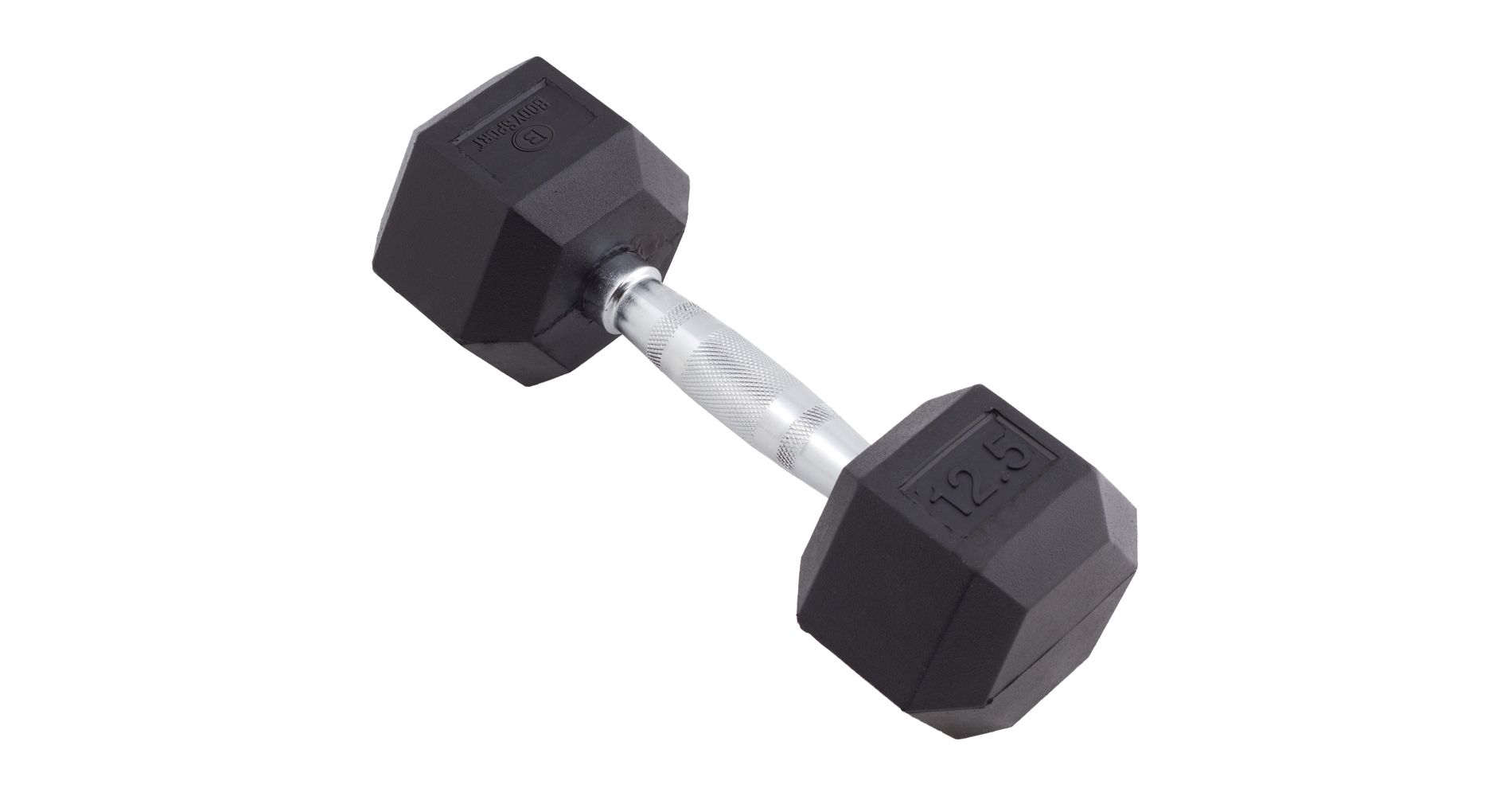 BodySport Rubber Encased Hex Dumbbell Weight, Strength Training Equipment for Home Gym, 12.5 lb., Black