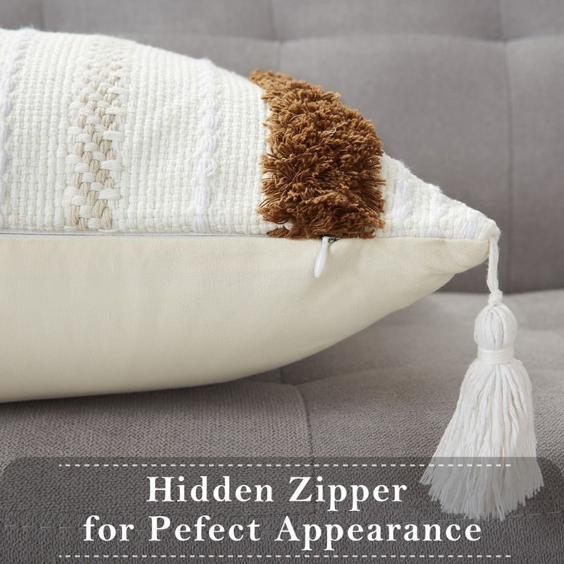 Boho Tassels Tufted  Woven Decorative Throw Pillow Covers, 18 x 18 Inches, 3 of 4