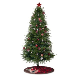 NAYSAYE 7.5FT Pre-Lit Artificial Christmas Tree with 950 Branch Tips Red Ornaments and Tree Skirt for Living Room, Green, 35"*35"*90" - 1 of 4