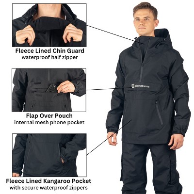 Alpine Swiss Mens Snowboard Jacket 10K Waterproof Hooded Ski Shell Anorak Windproof Pullover Winter Sport Coat BLK SML — фото 3