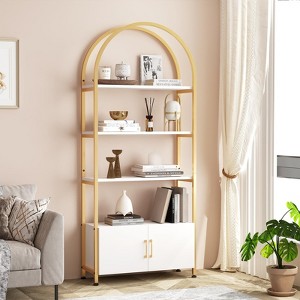 Arched Bookshelf, Bookcase Display Racks Tall Standing Bookshelves, 4 Tier Book Shelf Board and Studry Metal Frame, Accent Bookshelf for Living Room - 1 of 4