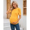 Maternity Tops Women's Casual Ribbed Round Neck Puff Short Sleeve Ruched Side Tunic Blouses Shirts Pregnancy Clothes - 4 of 4