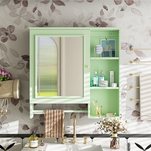 Bathroom Medicine Cabinet With Single Mirror Door, Wall Mounted Storage Cabinet With Mirror Door And Adjustable Shelf, 3 Open Fixed Shelves - 1 of 4
