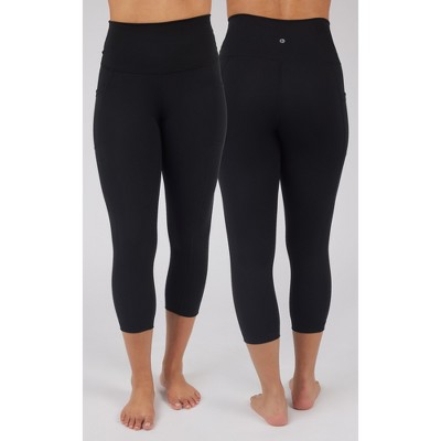 90 Degree By Reflex Womens 2 Pack Interlock Tribeca Elastic Free High Waist Side Pocket Capri and Interlock Everyday High Waist Basic Capri Legging