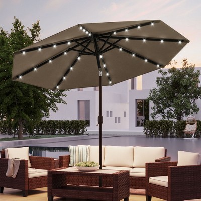 Sonkuki Patio 10FT LED Market Umbrellas With Solar Lights, Table Umbrella for Patio and Outdoor With Tilt Button for Deck and Pool