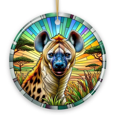 Savannah Scavenger Hyena Stained Glass Style Ceramic Ornament, Safari Animals Christmas Gift and Decor| OrnamentallyYou