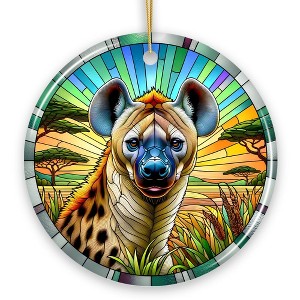 Savannah Scavenger Hyena Stained Glass Style Ceramic Ornament, Safari Animals Christmas Gift and Decor| OrnamentallyYou - 1 of 4