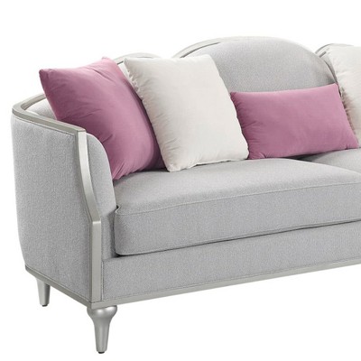 Kasa 94" Beige Linen Sofa with Champagne Wood Trim and Pillows