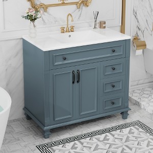 KIGFTSOD 36" Bathroom Vanity with Sink, White Vanity Cabinet with Flip-Out Drawer, 3 Drawers, 2 Soft-Close Doors - 1 of 4