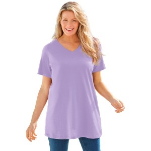 Woman Within Plus Size Perfect Short-Sleeve V-Neck Tunic - 1 of 4
