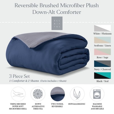 Reversible Brushed Microfiber Plush Down-Alternative Comforter Set