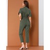 INSPIRE CHIC Women's Short Sleeve Collared Solid Color Button Down Tie Waist Cargo Jumpsuit - 4 of 4