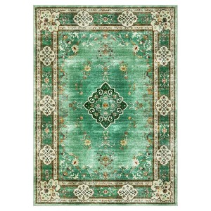 Coolmee Area Rugs Washable,Boho Vintage Bohemian Distressed Oriental Carpet Non Slip, Floral, for Living Room Bedroom Nursery Old Green - 1 of 4
