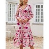 Womens Deep V Neck Floral Print Long Sleeve Ruffle High Waist Beach Flowy Maxi Dress Dress - 2 of 4