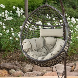 GDFStudio Leasa Outdoor Wicker-Like Weave Basket Egg Chair with Cushion (No Stand) - 1 of 4