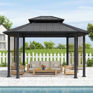 HAPPATIO 11' x 13 Outdoor Octagon Gazebo, Outdoor Pavilion Hardtop Gazebo with Double Tiered Ventilated Roof, Dual Rails and Ceiling Hook - 1 of 4