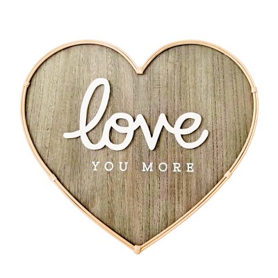 VIP Wood 15.75 in. Brown Love You More Heart Wall Decor